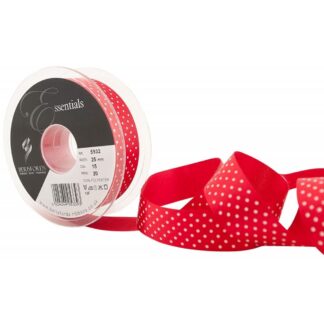 Berisfords Red 15 Micro Dots Satin Ribbon 25mm Full 20 Metre Roll