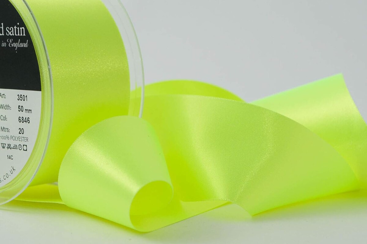 Berisfords Fluorescent Yellow 6846 Double Sided Satin Ribbon 15mm Full 20 Metre Roll