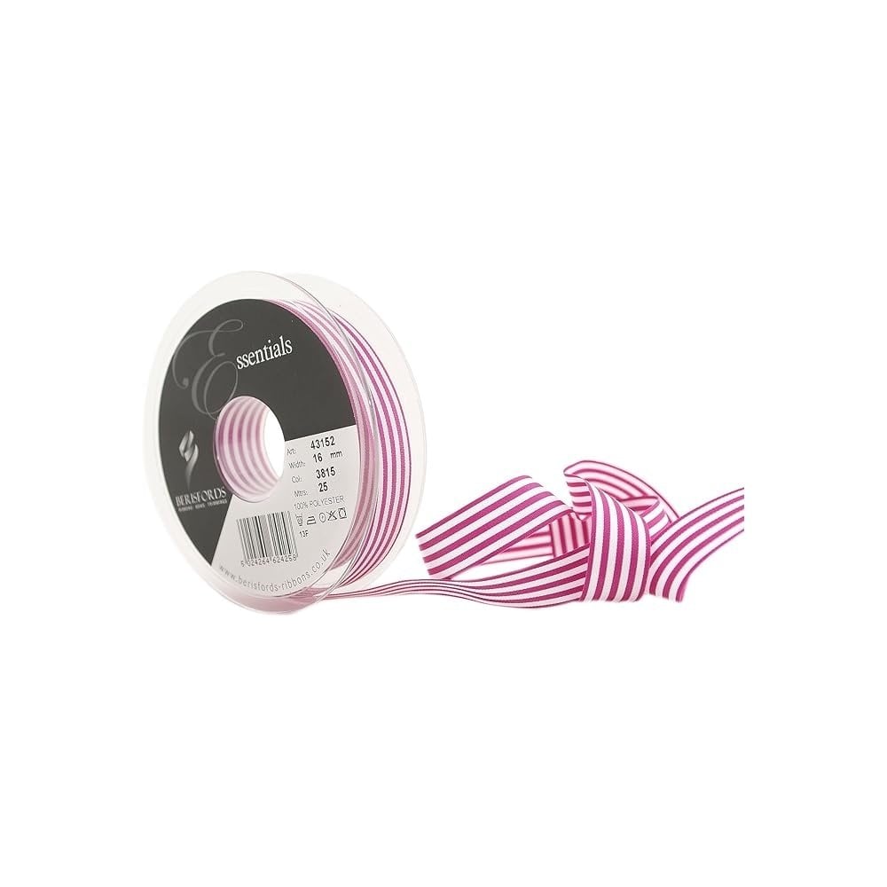Berisfords Fuschia Pink 3815 Striped Ribbon 25mm Full 25 Metre Roll