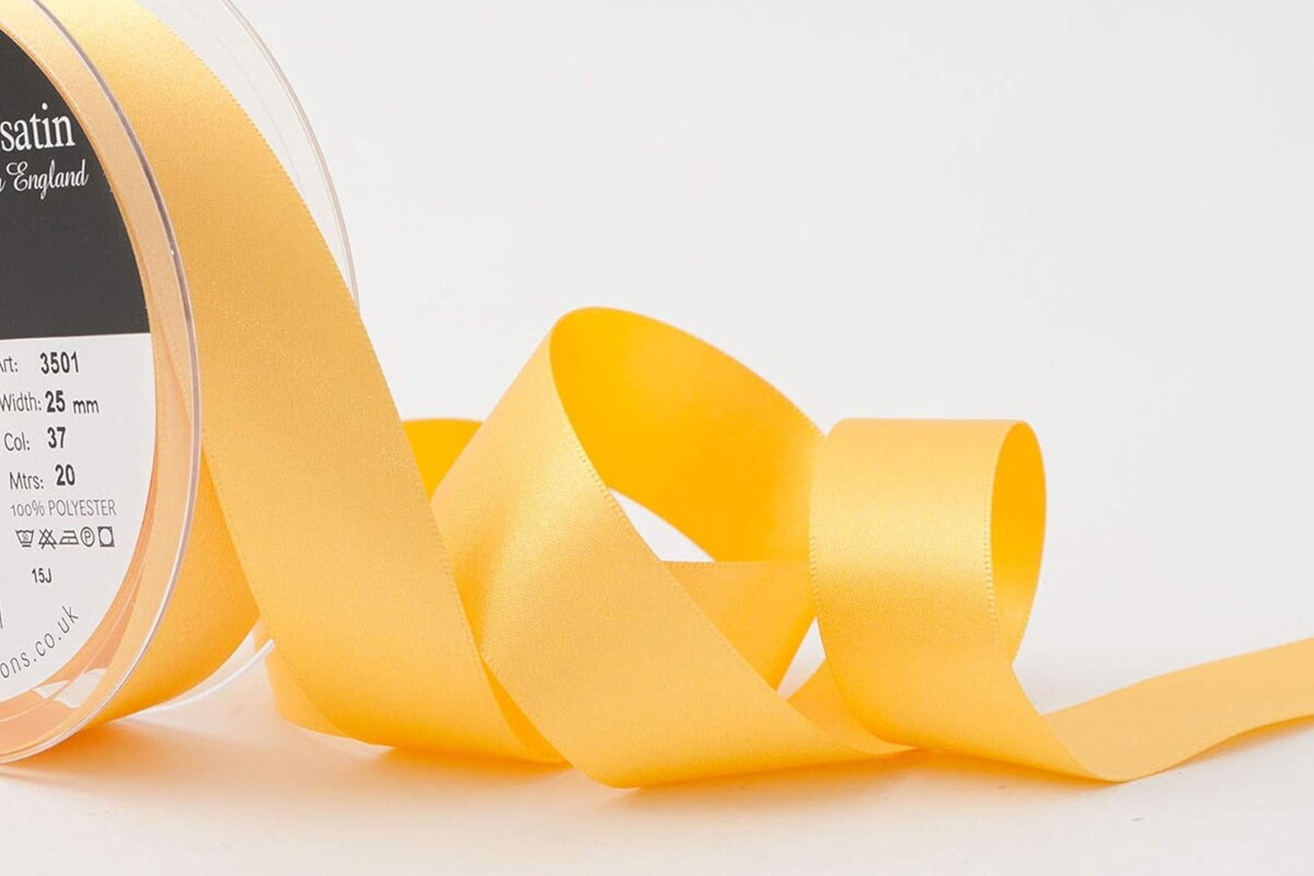 Berisfords Gold 37 Double Sided Satin Ribbon 25mm Full 20 Metre Roll