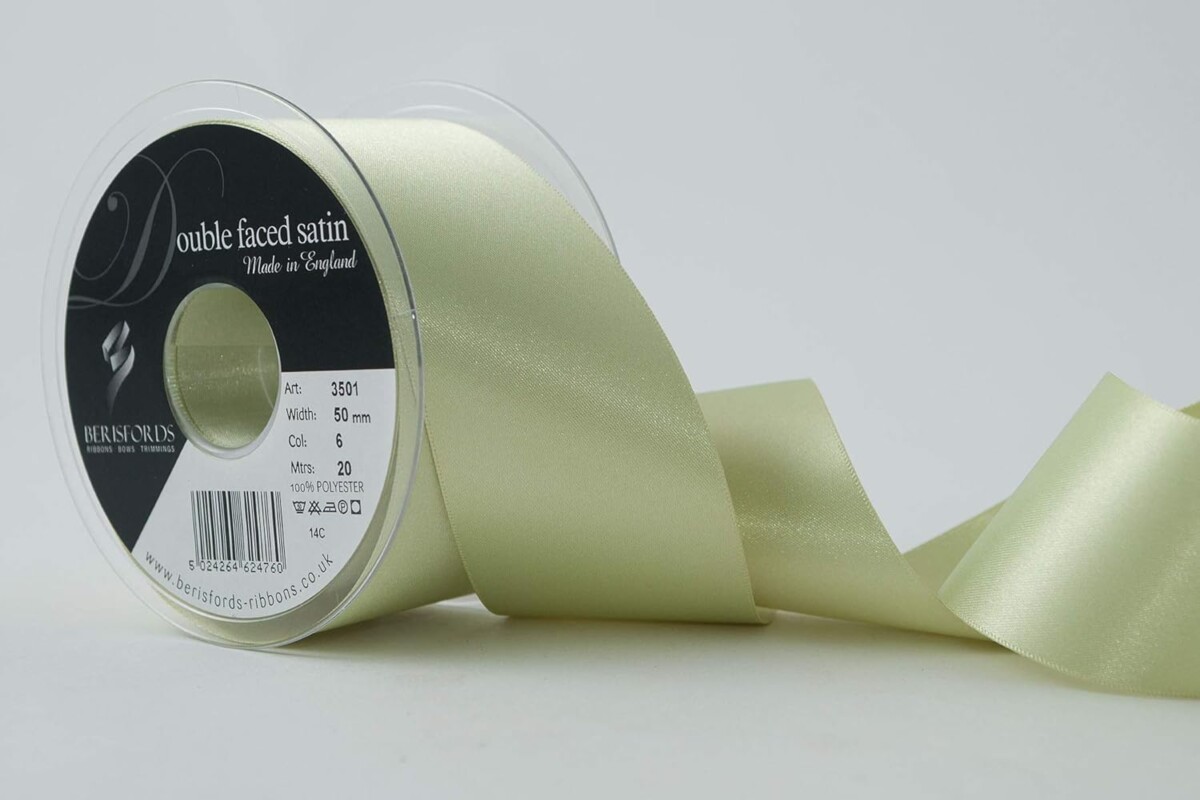 Berisfords Lime Green 6 Double Sided Satin Ribbon 25mm Full 20 Metre Roll