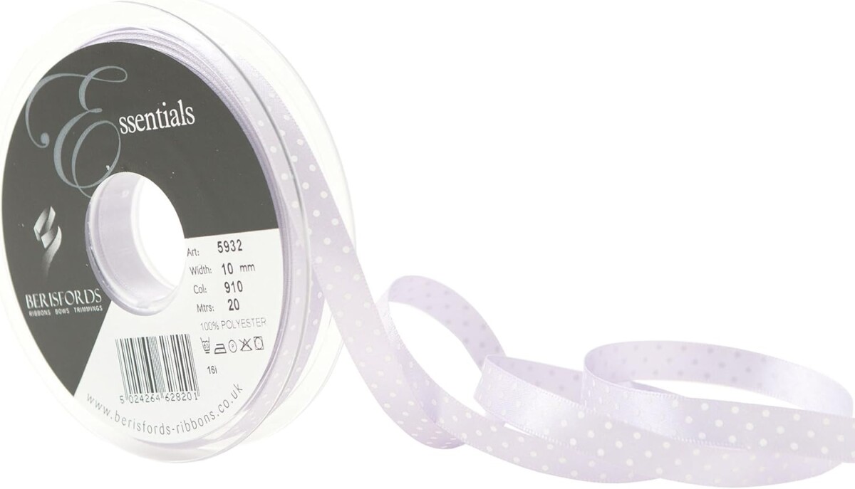 Berisfords Orchid Lilac 910 Micro Dots Satin Ribbon 25mm Full 20 Metre Roll