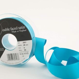 Berisfords Peacock Blue 4 Double Sided Satin Ribbon 15mm Full 20 Metre Roll