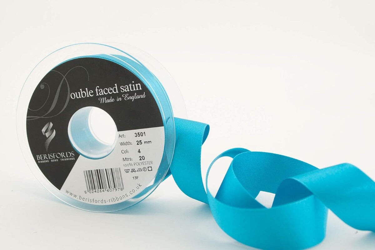 Berisfords Peacock Blue 4 Double Sided Satin Ribbon 15mm Full 20 Metre Roll