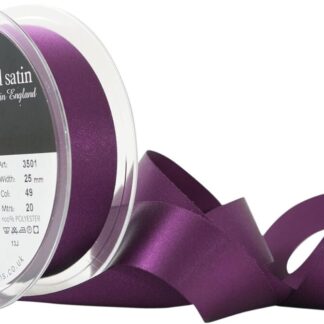 Berisfords Plum 49 Double Sided Satin Ribbon 25mm Full 20 Metre Roll