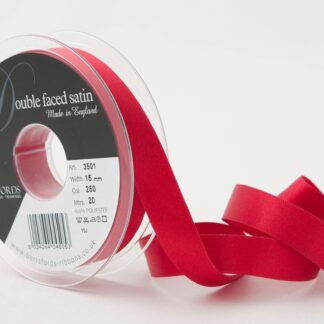 Berisfords Red 250 Double Sided Satin Ribbon 15mm Full 20 Metre Roll