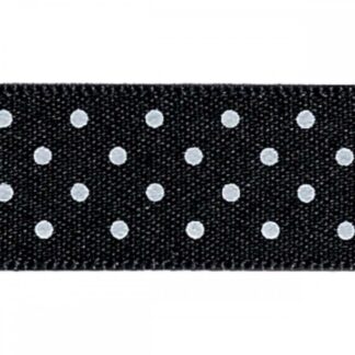 Berisfords Black 10 Micro Dots Satin Ribbon 15mm Full 20 Metre Roll