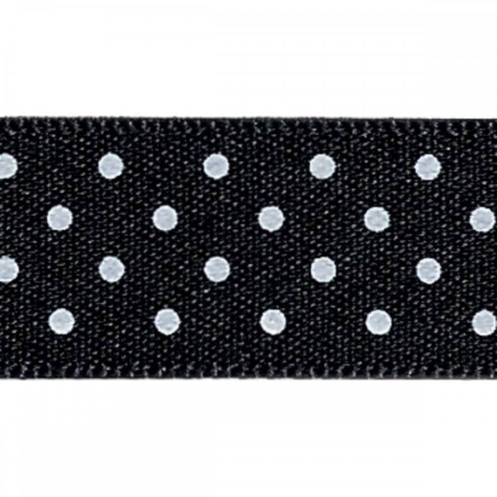 Berisfords Black 10 Micro Dots Satin Ribbon 15mm Full 20 Metre Roll