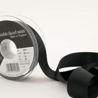 Berisfords Black 10 Double Sided Satin Ribbon 25mm Full 20 Metre Roll