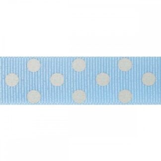 Berisfords 15mm Pale Blue & White Polka Dot Grosgrain Ribbon Full 20 Metre Roll
