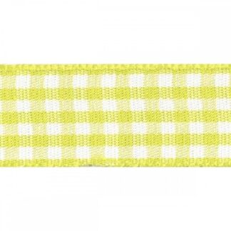 Berisfords Lemon 5 Gingham Check Ribbon 25mm Full 20 Metre Roll