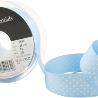Berisfords Cornflower Blue 76 Micro Dots Satin Ribbon 25mm Full 20 Metre Roll
