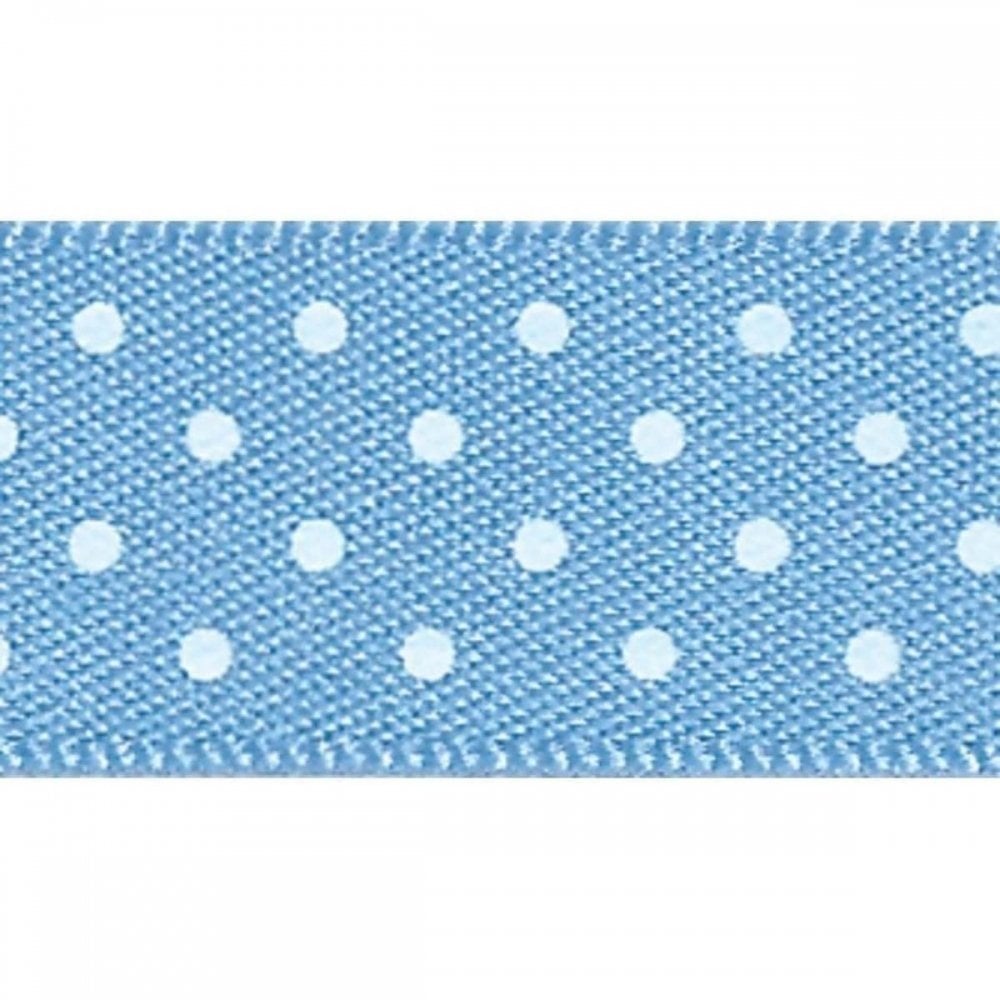 Berisfords Cornflower Blue 76 Micro Dots Satin Ribbon 25mm Full 20 Metre Roll - Image 2