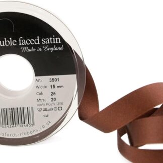 Berisfords Dark Brown 25 Double Sided Satin Ribbon 15mm Full 20 Metre Roll