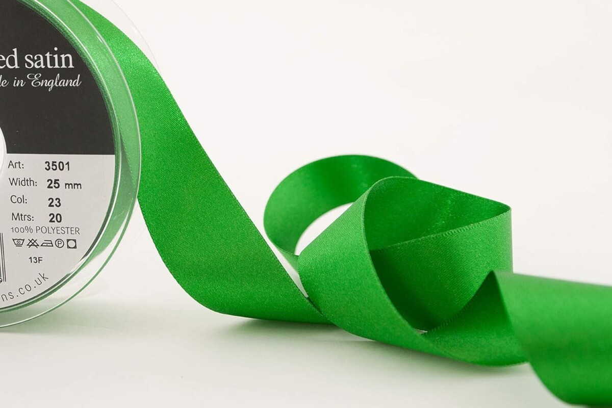 Berisfords Emerald Green 23 Double Sided Satin Ribbon 25mm Full 20 Metre Roll