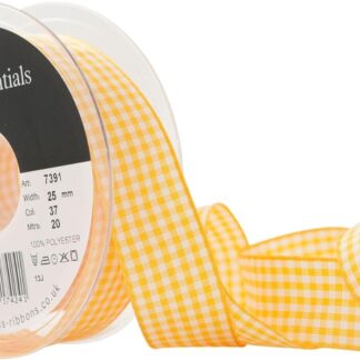Berisfords Gold 37 Gingham Check Ribbon 25mm Full 20 Metre Roll