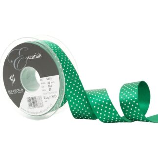 Berisfords Hunter Green 455 Micro Dots Satin Ribbon 25mm Full 20 Metre Roll