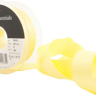 Berisfords Lemon 5 Micro Dots Satin Ribbon 25mm Full 20 Metre Roll