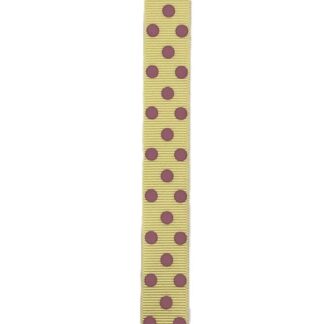 Berisfords 15mm Lemon & Pink Polka Dot Grosgrain Ribbon Full 20 Metre Roll