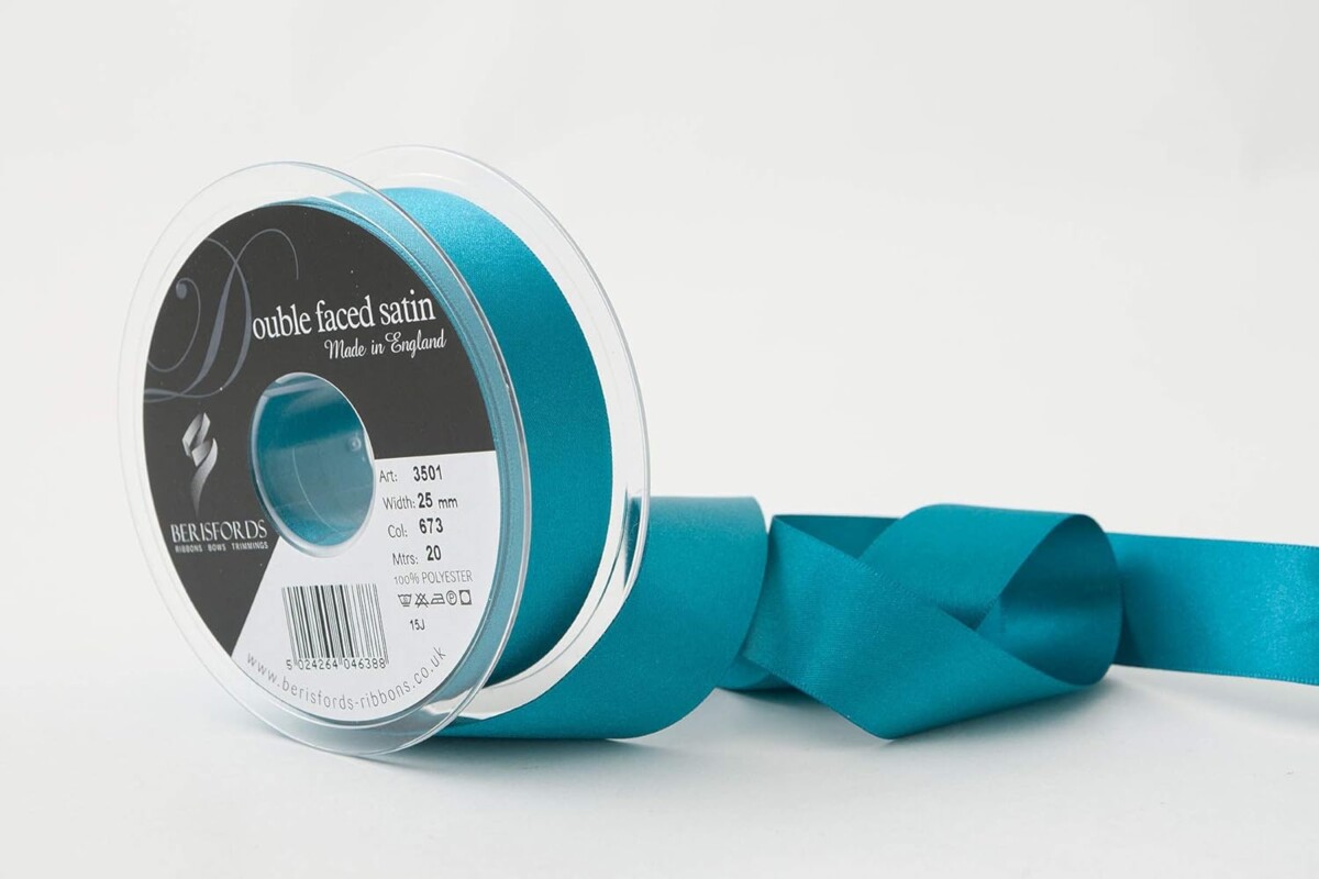 Berisfords Malibu Blue 673 Double Sided Satin Ribbon 15mm Full 20 Metre Roll - Image 2