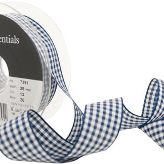 Berisfords Navy Blue 13 Gingham Check Ribbon 25mm Full 20 Metre Roll