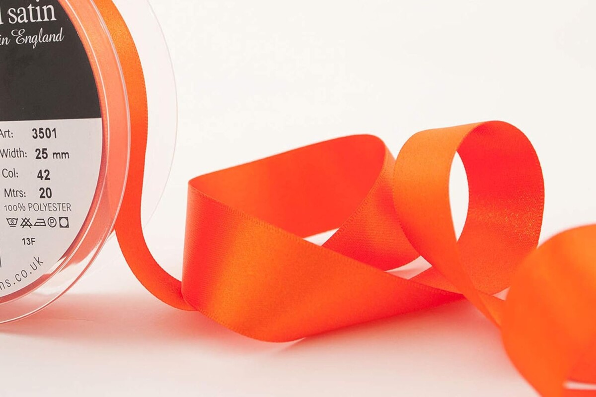 Berisfords Orange Delight 42 Double Sided Satin Ribbon 25mm Full 20 Metre Roll