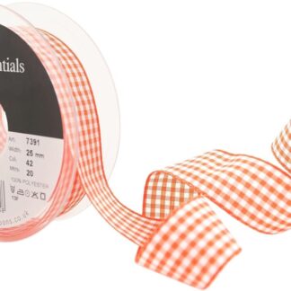 Berisfords Orange Delight 42 Gingham Check Ribbon 25mm Full 20 Metre Roll