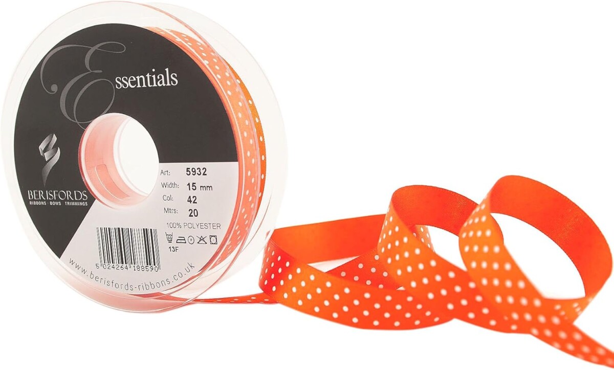Berisfords Orange Delight 42 Micro Dots Satin Ribbon 15mm Full 20 Metre Roll