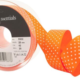Berisfords Orange Delight 42 Micro Dots Satin Ribbon 25mm Full 20 Metre Roll
