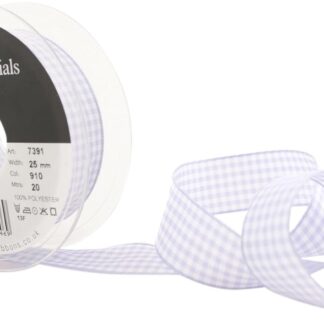 Berisfords Orchid Lilac 910 Gingham Check Ribbon 25mm Full 20 Metre Roll