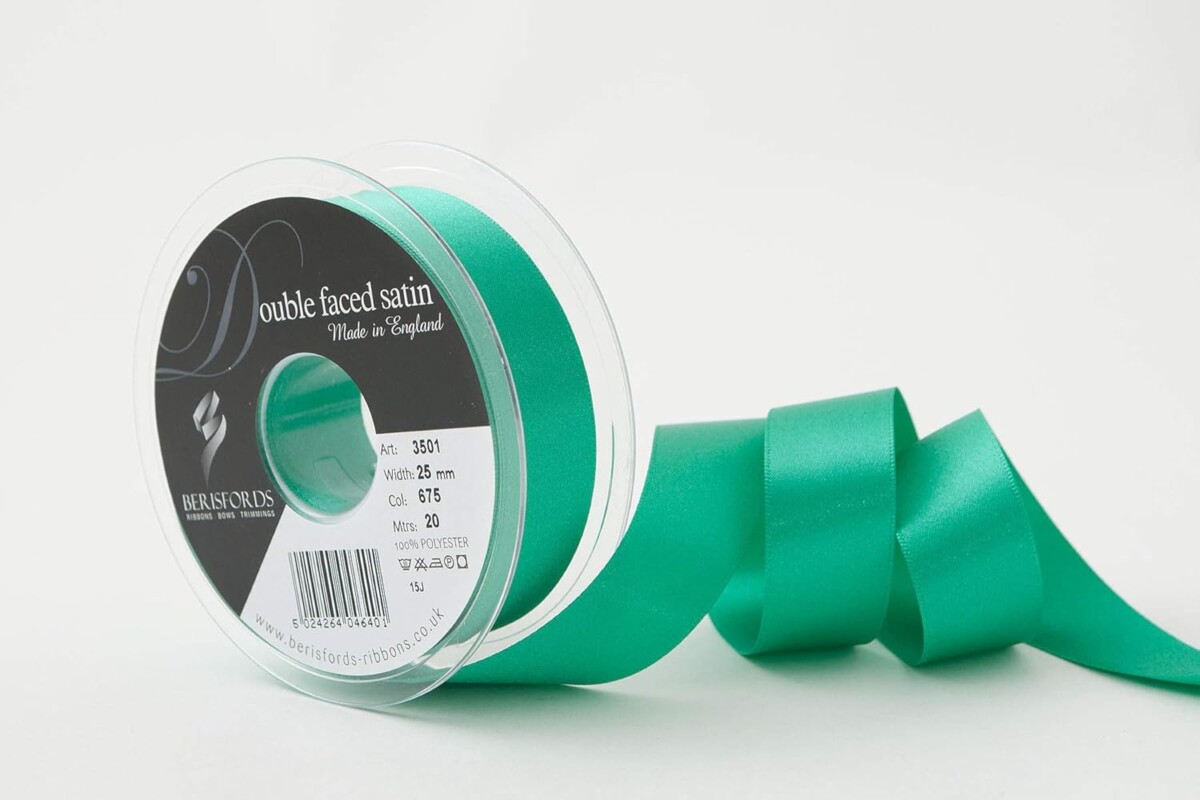 Berisfords Parakeet 675 Double Sided Satin Ribbon 25mm Full 20 Metre Roll - Image 2