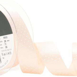 Berisfords Peach 71 Micro Dots Satin Ribbon 25mm Full 20 Metre Roll