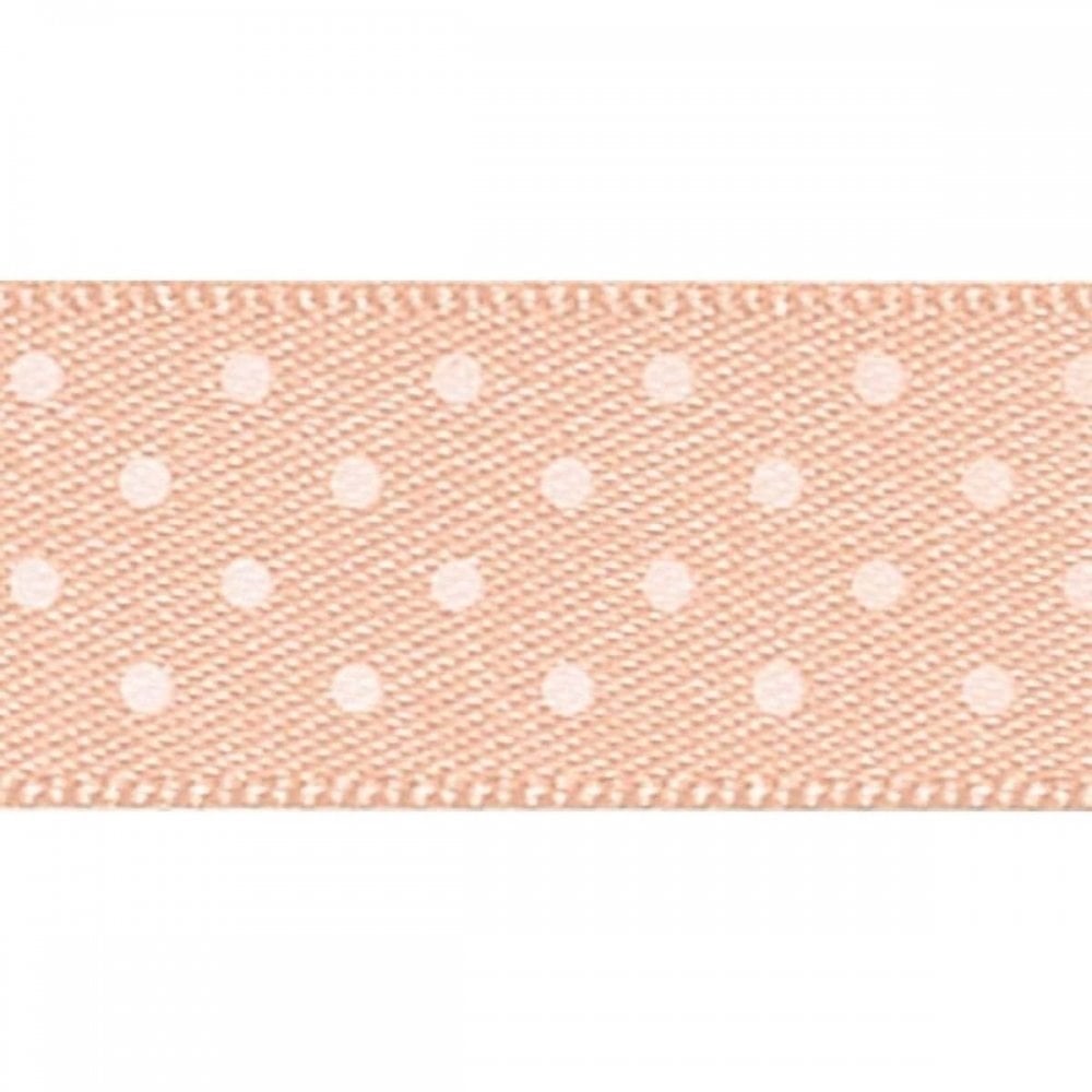 Berisfords Peach 71 Micro Dots Satin Ribbon 15mm Full 20 Metre Roll