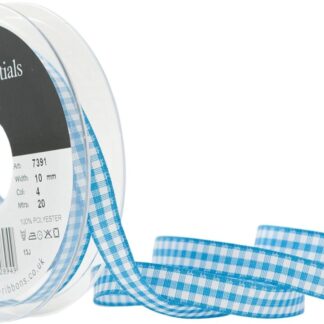 Berisfords Peacock Blue 4 Gingham Check Ribbon 10mm Full 20 Metre Roll