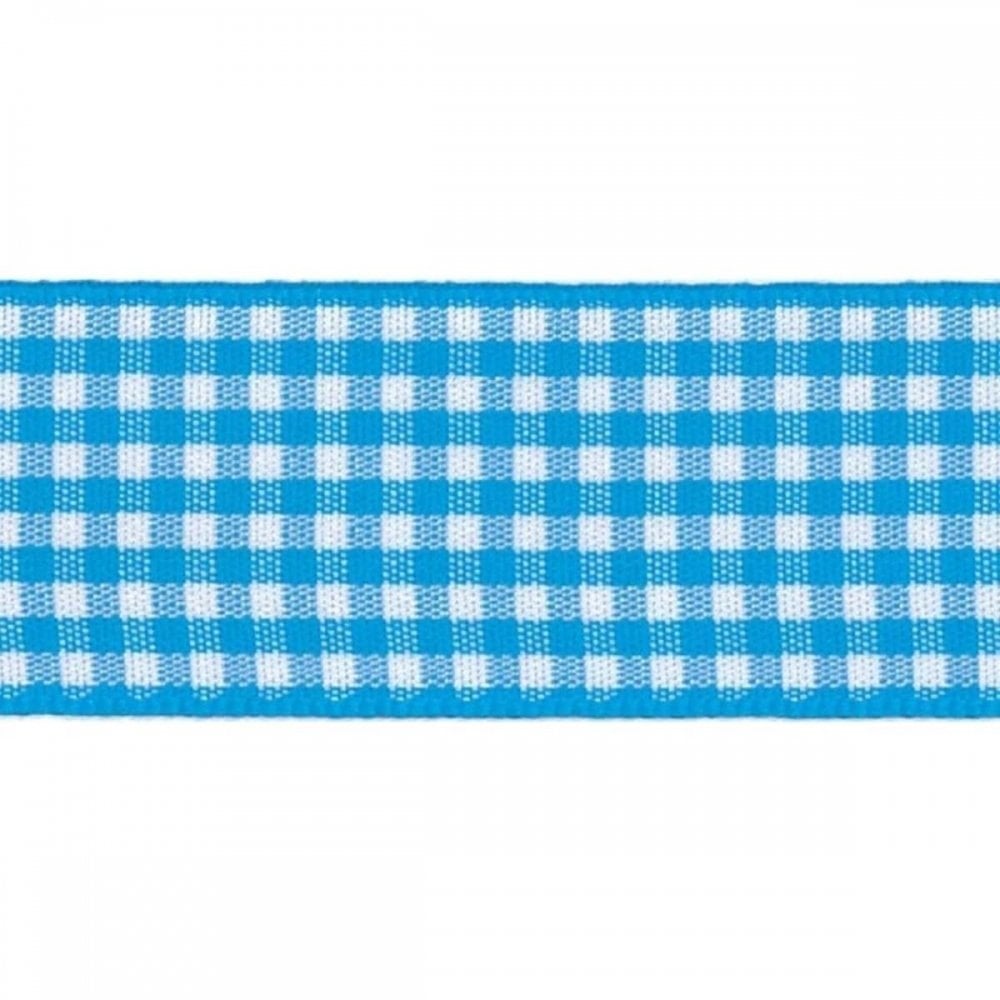 Berisfords Peacock Blue 4 Gingham Check Ribbon 25mm Full 20 Metre Roll - Image 3