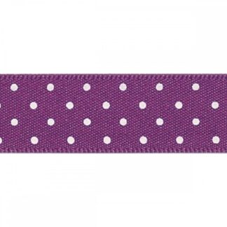 Berisfords Plum 49 Micro Dots Satin Ribbon 15mm Full 20 Metre Roll