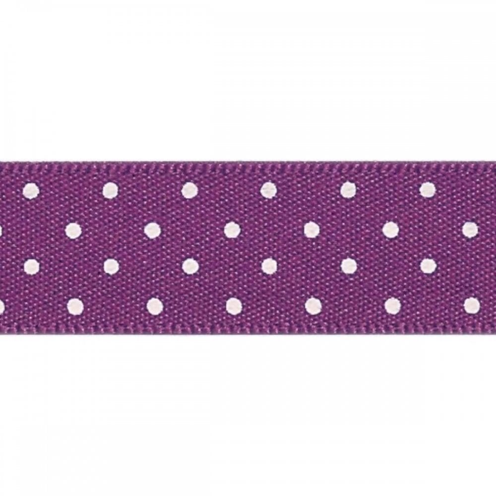 Berisfords Plum 49 Micro Dots Satin Ribbon 15mm Full 20 Metre Roll