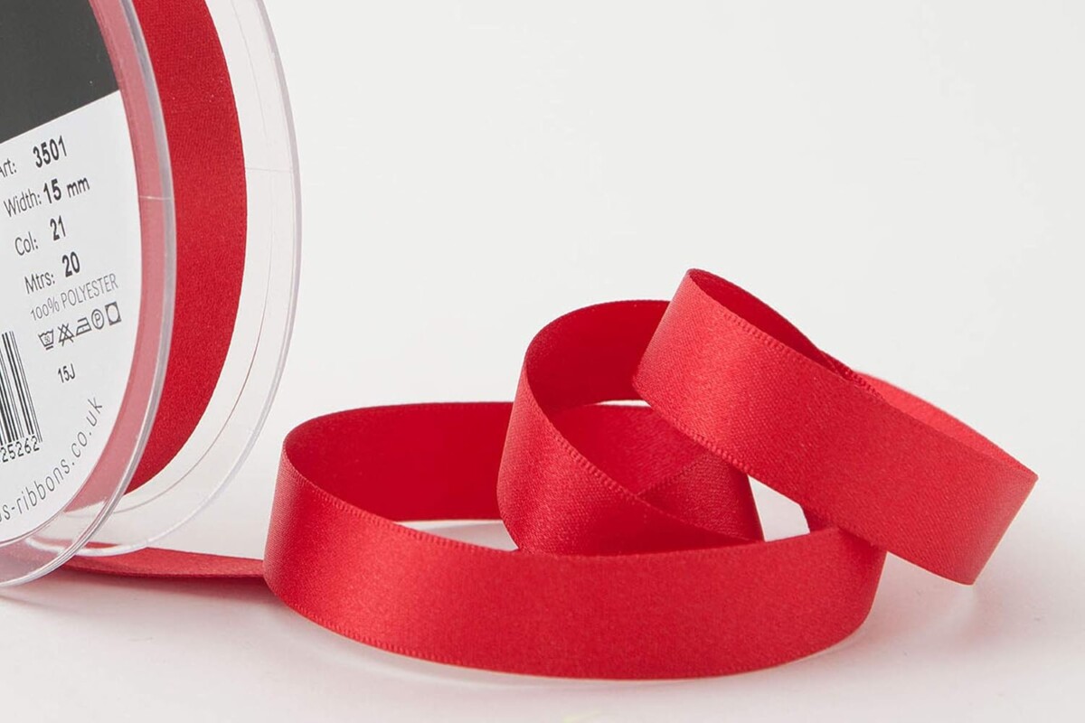 Berisfords Poppy Red 21 Double Sided Satin Ribbon 15mm Full 20 Metre Roll