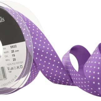 Berisfords Purple 19 Micro Dots Satin Ribbon 15mm Full 20 Metre Roll
