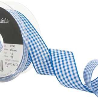 Berisfords Royal Blue 12 Gingham Check Ribbon 25mm Full 20 Metre Roll