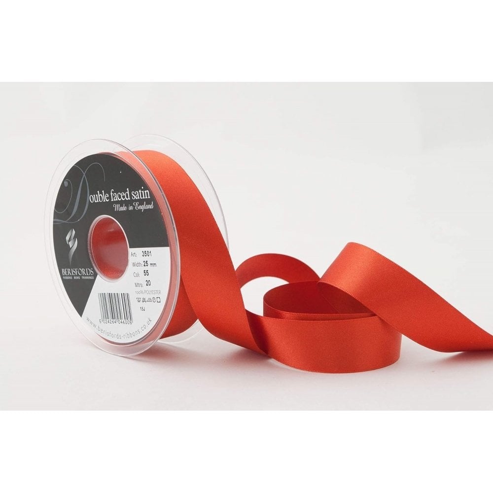 Berisfords Rust 55 Double Sided Satin Ribbon 25mm Full 20 Metre Roll