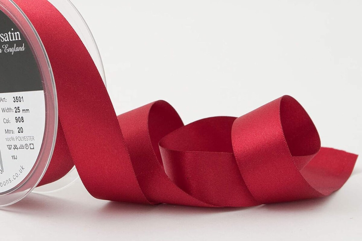 Berisfords Scarlet Berry 908 Double Sided Satin Ribbon 25mm Full 20 Metre Roll
