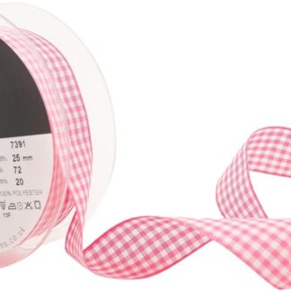Berisfords Shocking Pink 72 Gingham Check Ribbon 25mm Full 20 Metre Roll