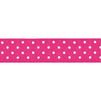 Berisfords Shocking Pink 72 Micro Dots Satin Ribbon 25mm Full 20 Metre Roll