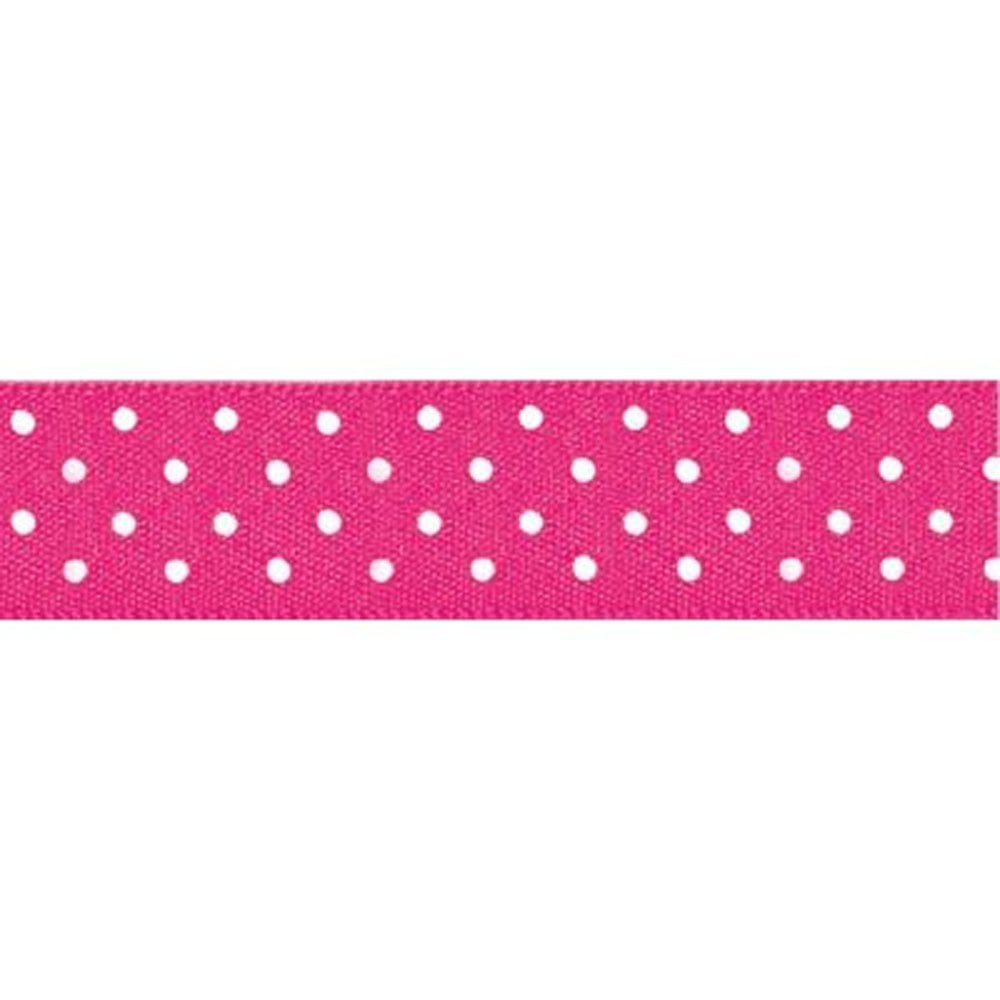 Berisfords Shocking Pink 72 Micro Dots Satin Ribbon 25mm Full 20 Metre Roll