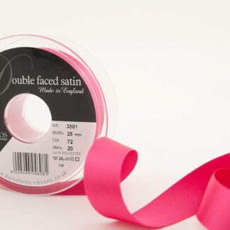 Berisfords Shocking Pink 72 Double Sided Satin Ribbon 25mm Full 20 Metre Roll