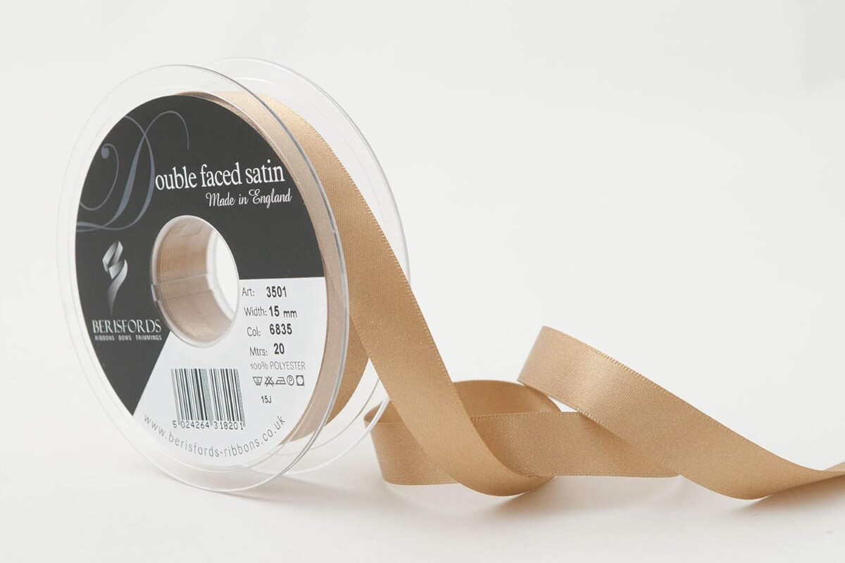 Berisfords Straw 6835 Double Sided Satin Ribbon 15mm Full 20 Metre Roll