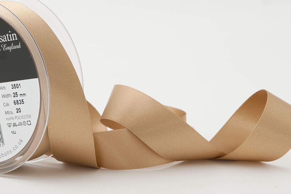 Berisfords Straw 6835 Double Sided Satin Ribbon 25mm Full 20 Metre Roll